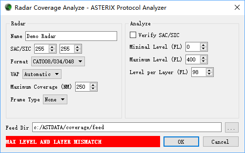 Warnings in Radar Coverage Config Window