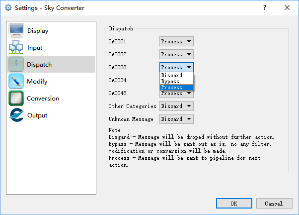 Configuration Window - Dispatch