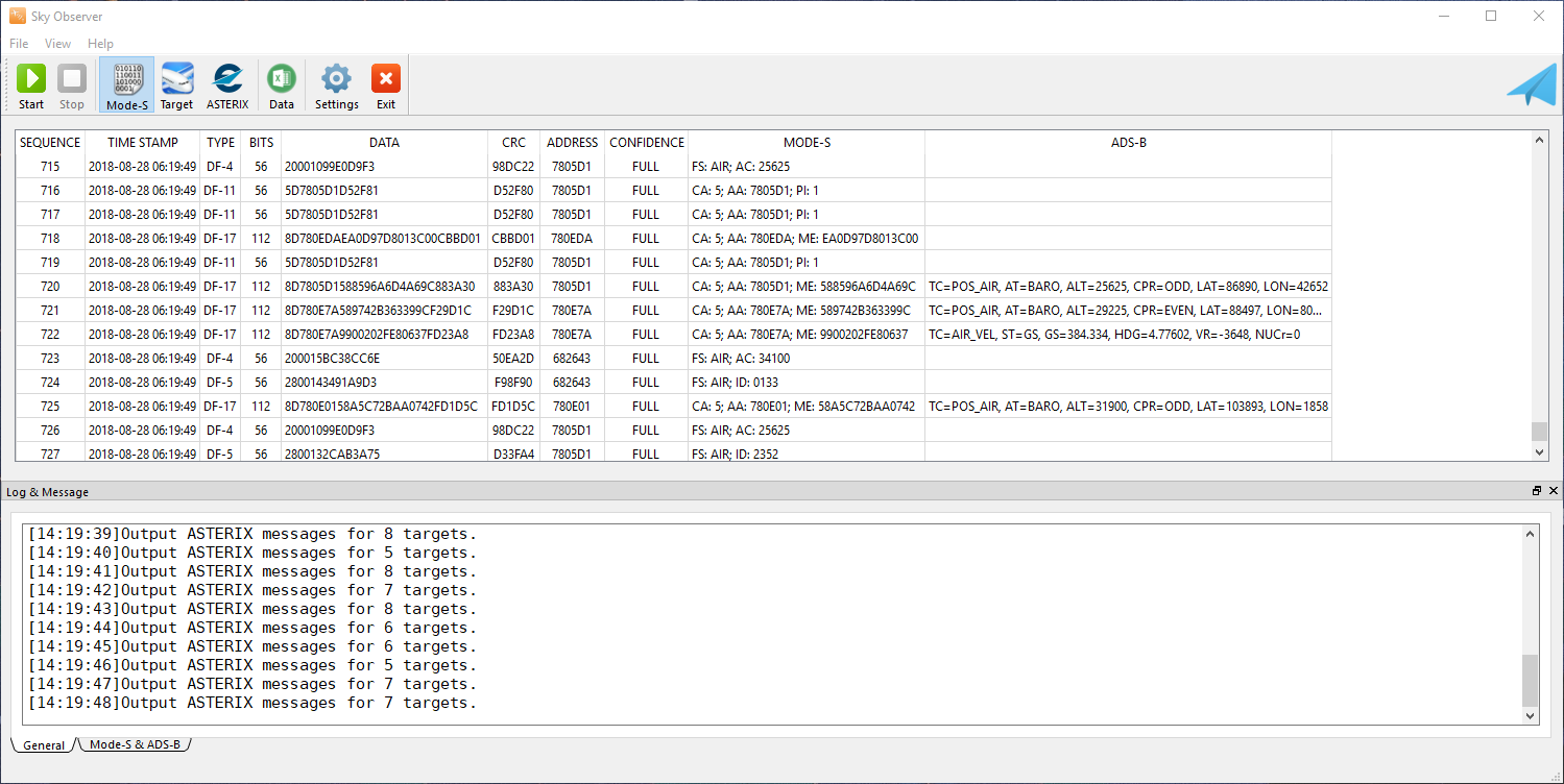 SkyObserver Mode-S Message View